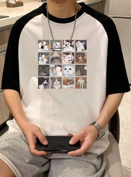Cat Memes Collage Reglan Kol Detay (Unisex) T-Shirt