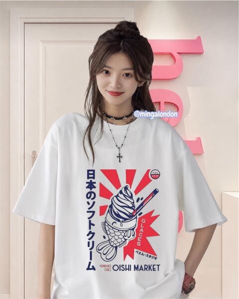 Oıshı Market Baskılı Beyaz T-Shirt