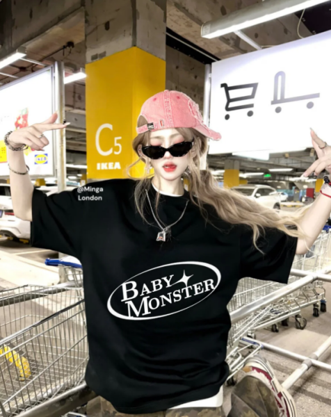 Unisex Baby Monster Ön Baskılı Bisiklet Yaka T-Shirt