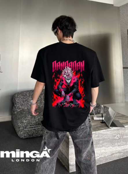 Unisex Dan Dadan Anime Baskılı Bisiklet Yaka T-Shirt