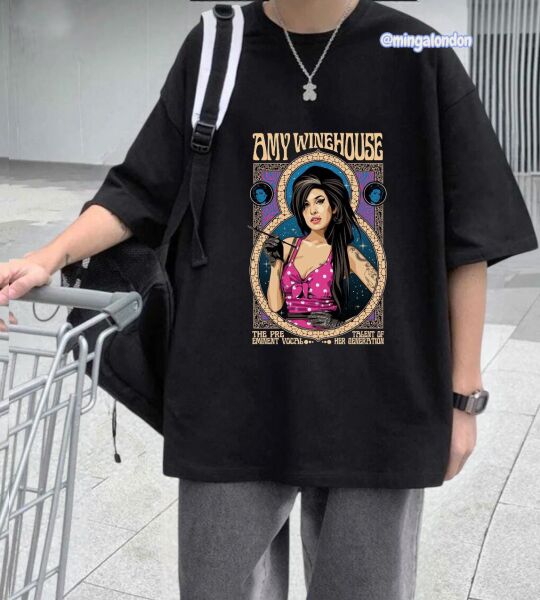 Amy Wınehouse Baskılı Siyah T-Shirt