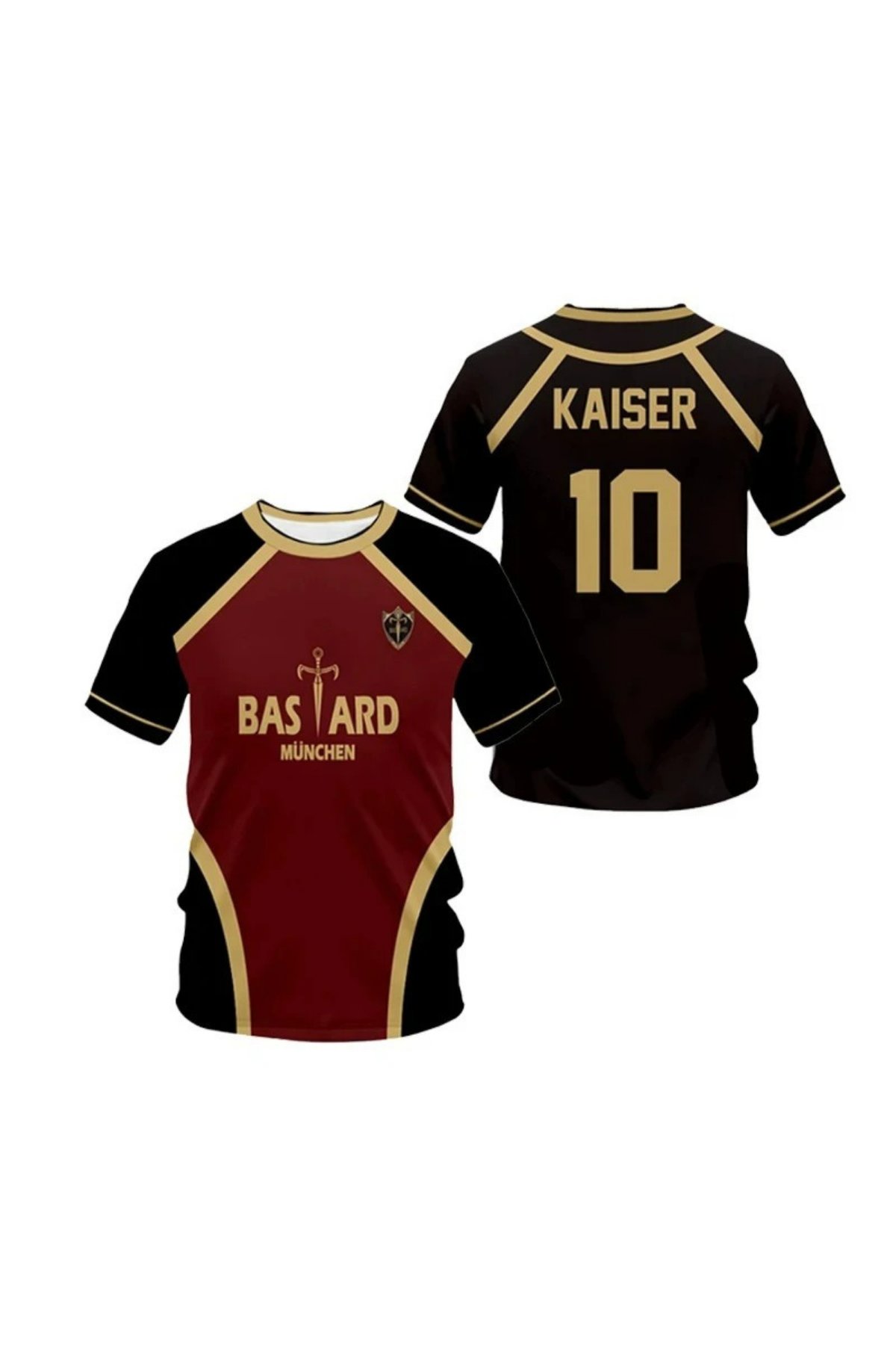 Siyah Bordo Anime Blue Lock 10 Kaiser Forma Unisex T-shirt