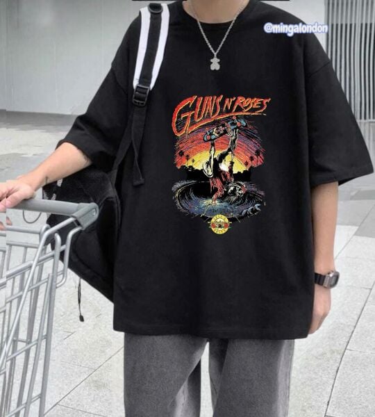 Guns S'Roses Baskılı Siyah T-Shirt