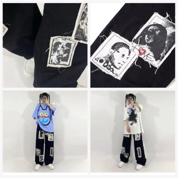 Gothic Punk Distressed Appliques Unisex Eşofman Altı