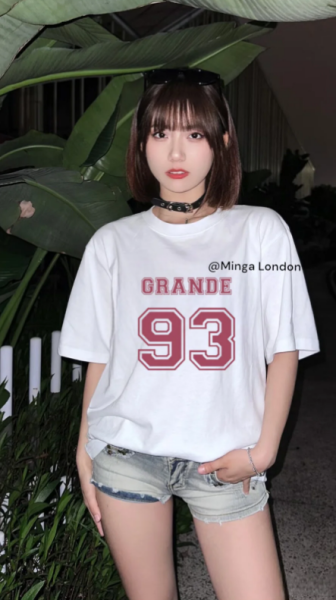 Unisex Ariana Grande 93 Pink Ön Arka Baskılı Bisiklet Yaka T-Shirt