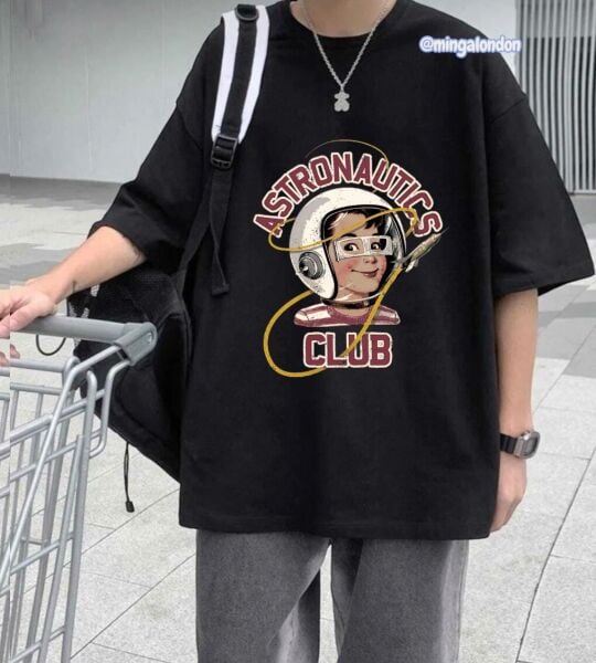 Astronatıcs Club Baskılı Siyah T-Shirt