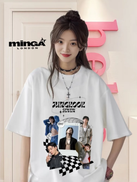 Unisex BTS Jungkook Seven Baskılı Bisiklet Yaka T-Shirt