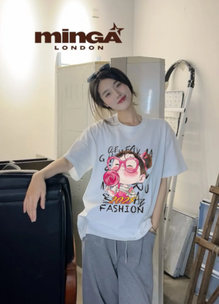 Unisex Fashion Girl 2025 Baskılı Bisiklet Yaka Oversize T-Shirt