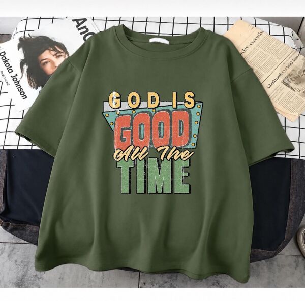 God Is Good All The Tıme Baskılı Haki T-Shirt