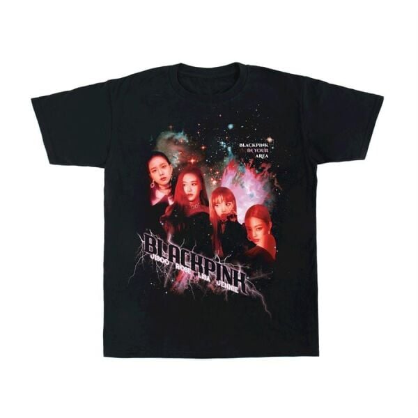 Unisex K-pop Black Pink Face In Your Area Baskılı Baskılı Bisiklet Yaka Oversize T-Shirt