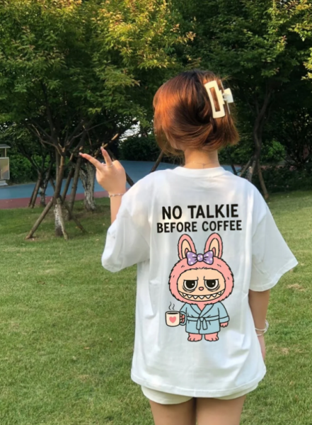 Unisex Labubu Tired Baskılı Baskılı Bisiklet Yaka Oversize T-Shirt