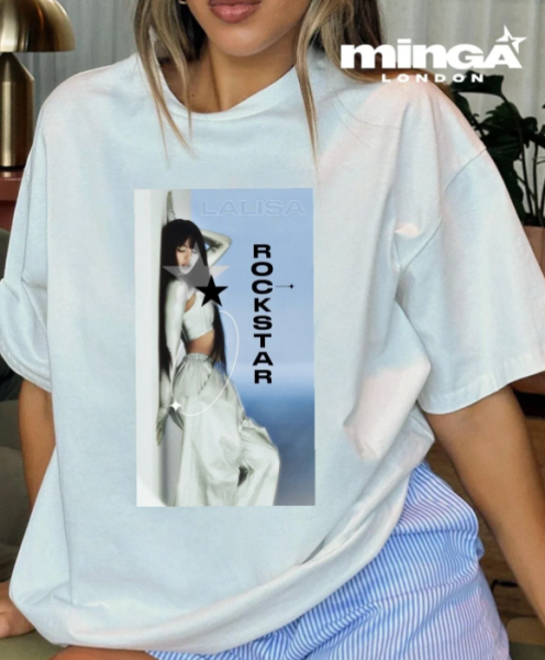 Unisex LaLisa Rockstar Baskılı Baskılı Bisiklet Yaka Oversize T-Shirt