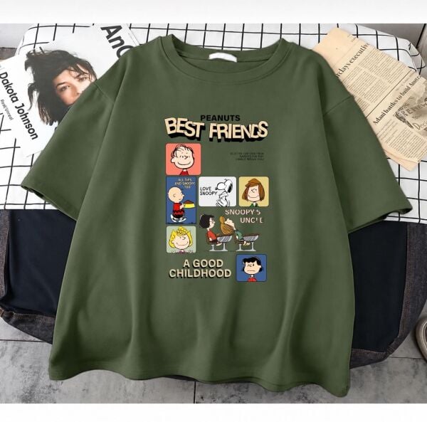 Peanuts Best Friends Baskılı Haki T-Shirt