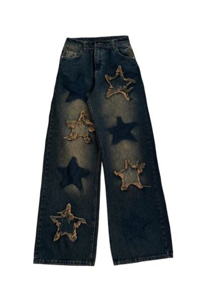 Y2K Denim Star Bol Paça Pantolon