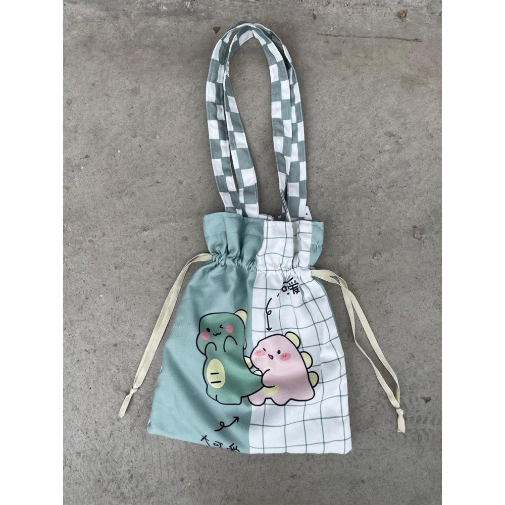 Cute Dinozor Kawaii Büzgülü Bez Çanta