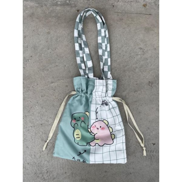 Cute Dinozor Kawaii Büzgülü Bez Çanta