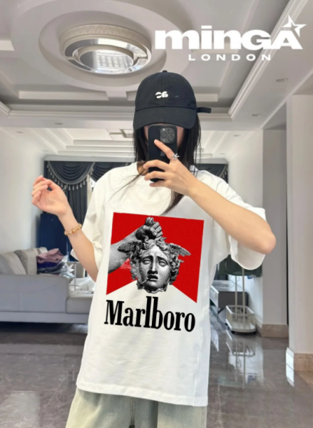 Unisex Red Picture Baskılı Baskılı Bisiklet Yaka Oversize T-Shirt