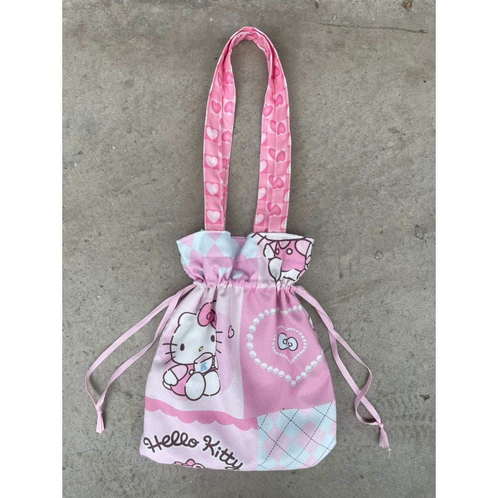 Kitty Aesthetic Kawaii Büzgülü Bez Çanta