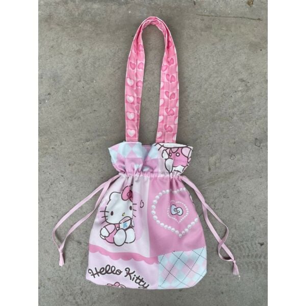 Kitty Aesthetic Kawaii Büzgülü Bez Çanta