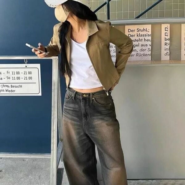 Y2k Yıkamalı Kahverengi Vintage Kot Pantolon