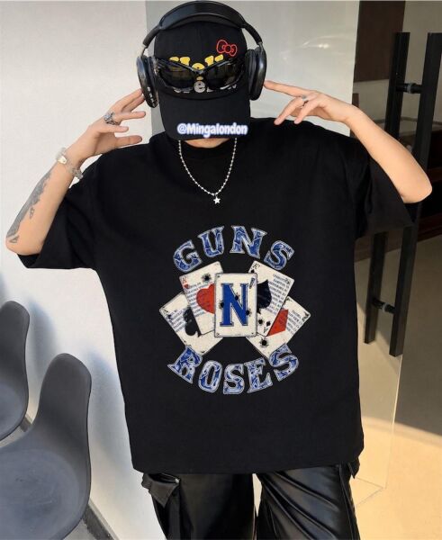 Guns Roses Baskılı Siyah Oversize T-Shirt