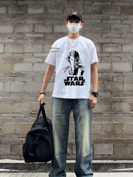 Unisex Star Wars Baskılı Baskılı Bisiklet Yaka Oversize T-Shirt