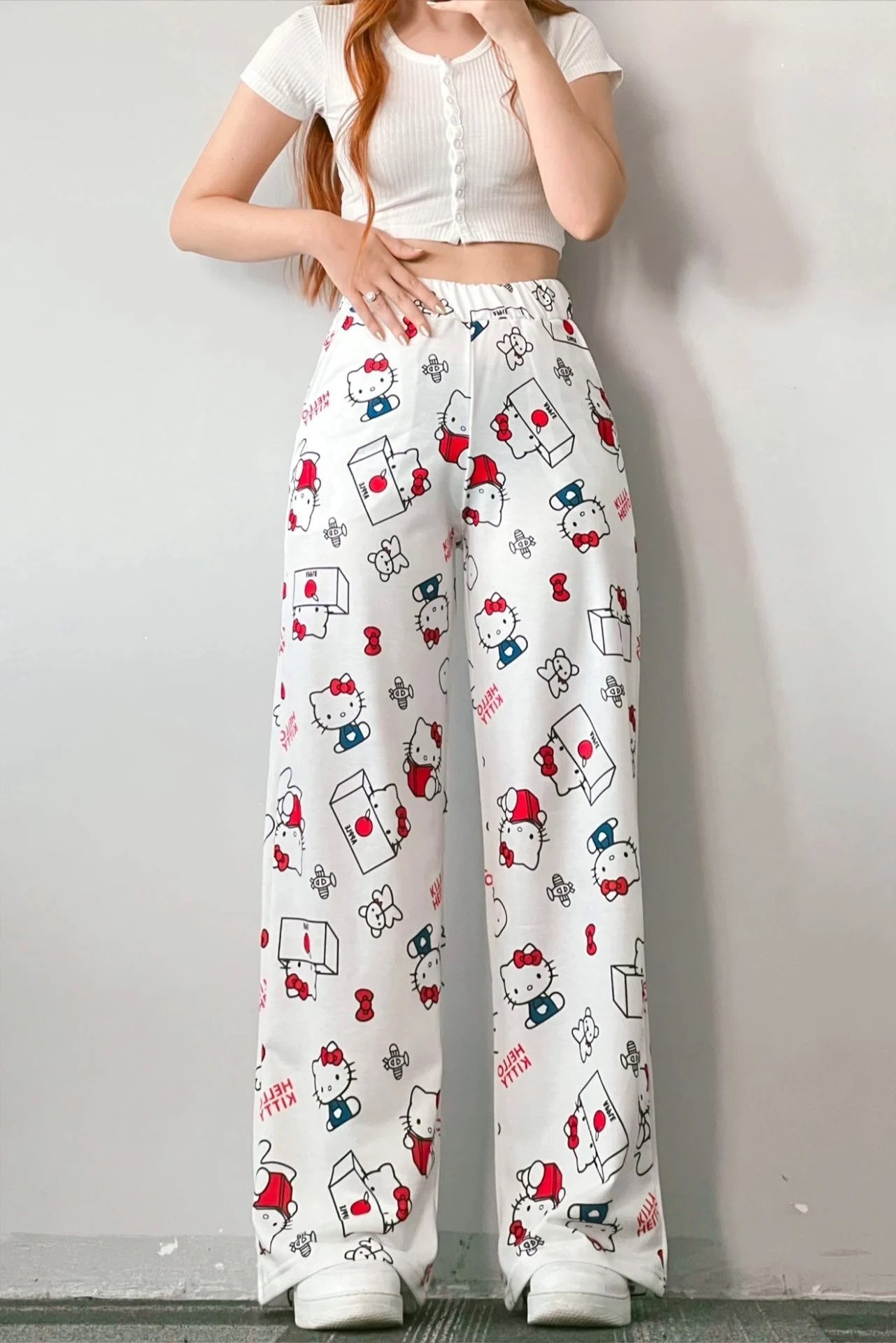 Beyaz Hello Kitty Kolaj Bol Paça Eşofman Altı S