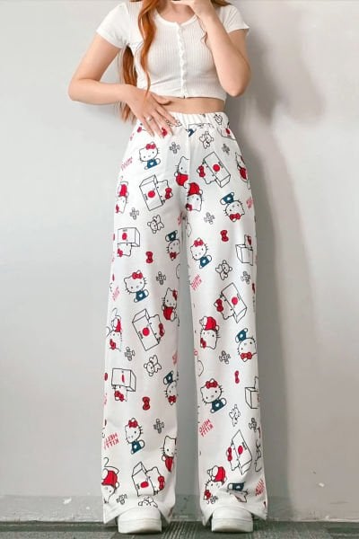 Beyaz Hello Kitty Kolaj Bol Paça Eşofman Altı S