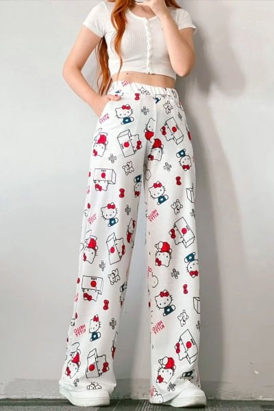 Beyaz Hello Kitty Kolaj Bol Paça Eşofman Altı S
