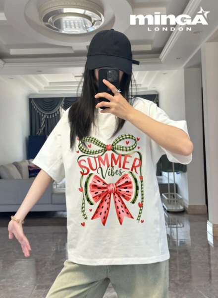 Unisex Summer Vibes Watermelon Baskılı Baskılı Baskılı Bisiklet Yaka Oversize T-Shirt