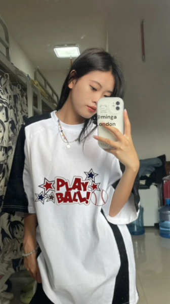 Unisex Tennis Play Ball Unisex Reglan Y2K Baskılı Baskılı Baskılı Bisiklet Yaka Oversize T-Shirt