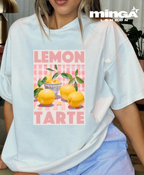 Unisex Yellow Lemon Baskılı Baskılı Baskılı Bisiklet Yaka Oversize T-Shirt