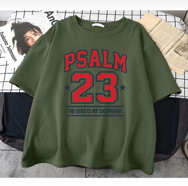 Psalm 23 The Lord Is My Shepherd Baskılı Haki T-Shirt