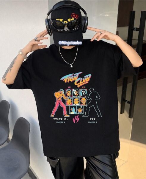Fight Club Baskılı Siyah Oversize T-Shirt