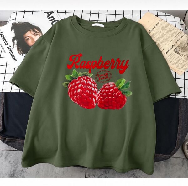 Raspberyy Baskılı Haki T-Shirt