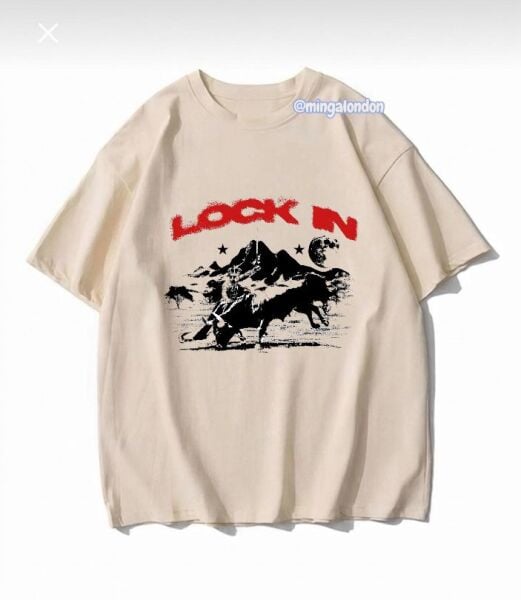 Lock In Baskılı Bej T-Shirt