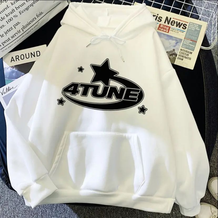 Beyaz 4 Tune Kalın Kumaş Kapşonlu Sweatshirt