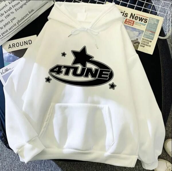 Beyaz 4 Tune Kalın Kumaş Kapşonlu Sweatshirt