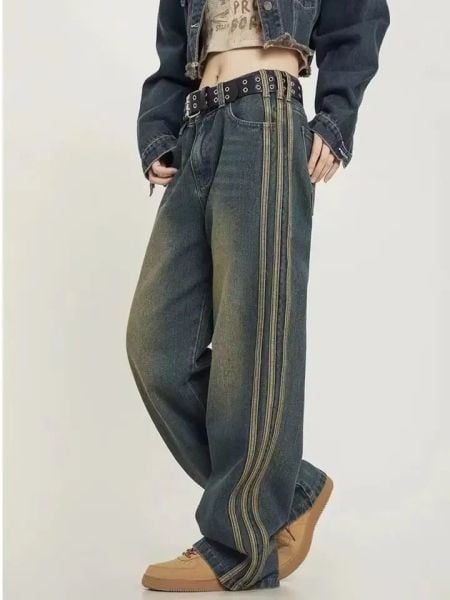 Y2k Vintage Çizgi Detaylı Yıkamalı Pantolon