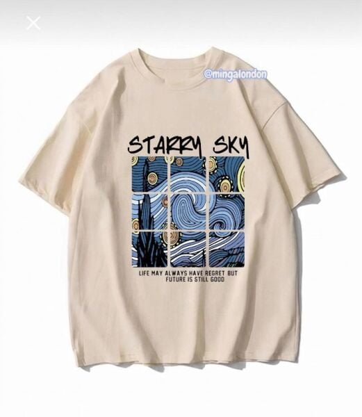 Starry Sky Baskılı Bej T-Shirt