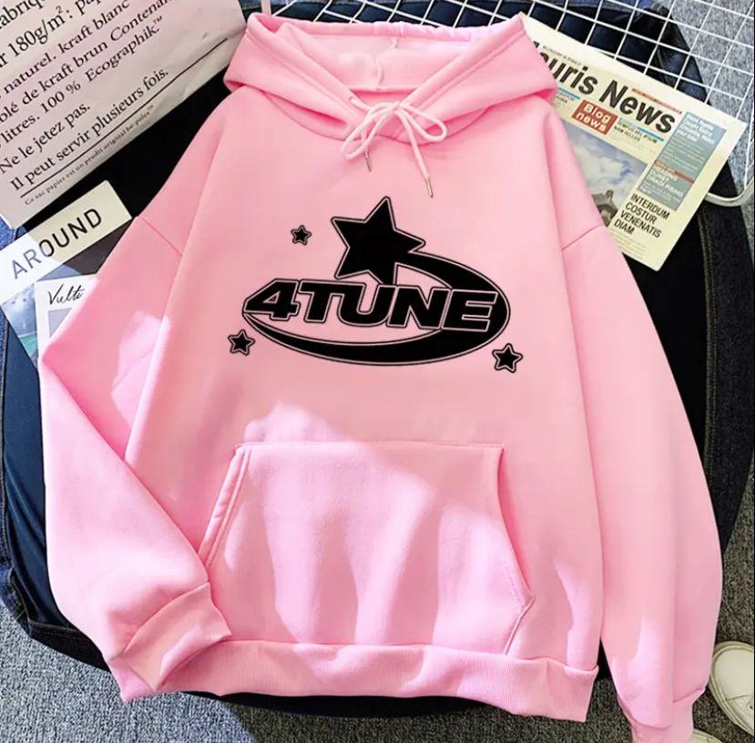 Pembe 4 Tune Kalın Kumaş Kapşonlu Sweatshirt
