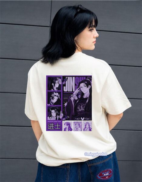 Anime Karakterli Jinshi Sırt Baskılı Beyaz T-Shirt