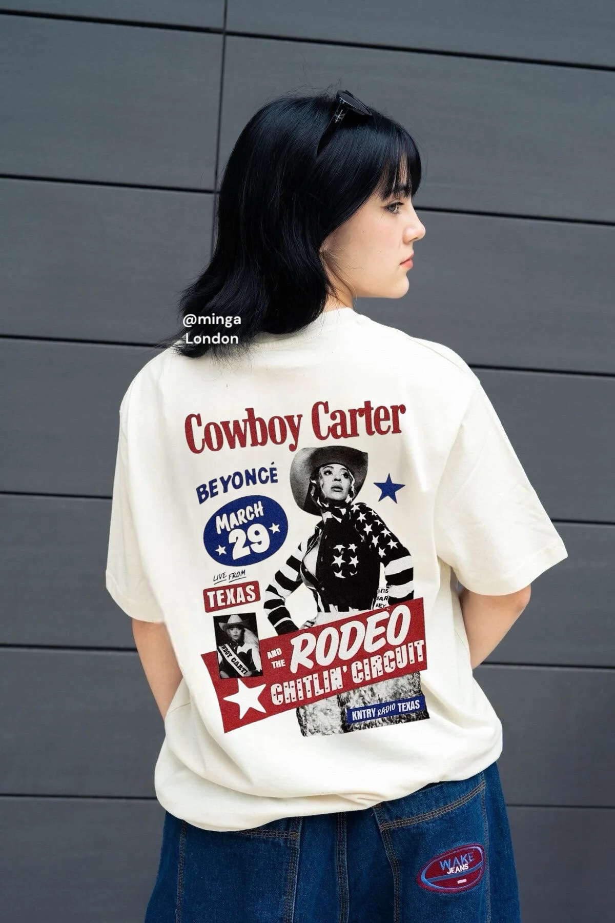 Beyonce Cowboy Carter Album Arka Baskılı Oversize Bej Tişört