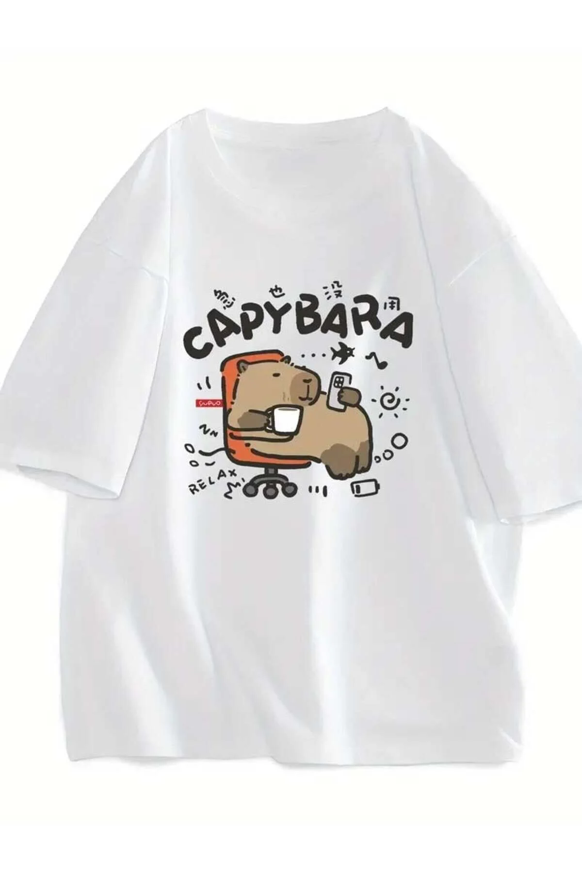 Capybara Unisex Beyaz Oversize T-shirt