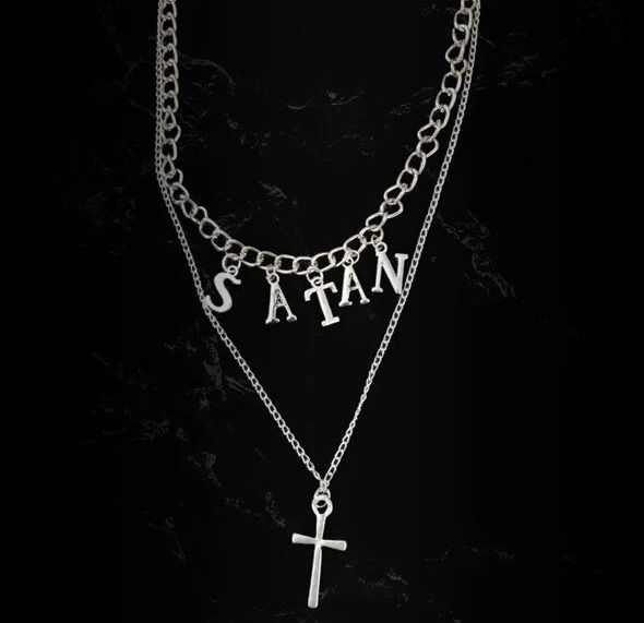 Satan Cross İkili Kolye