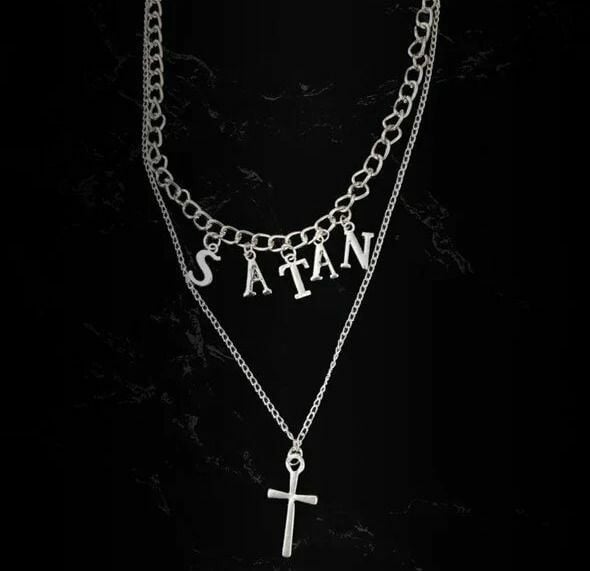 Satan Cross İkili Kolye