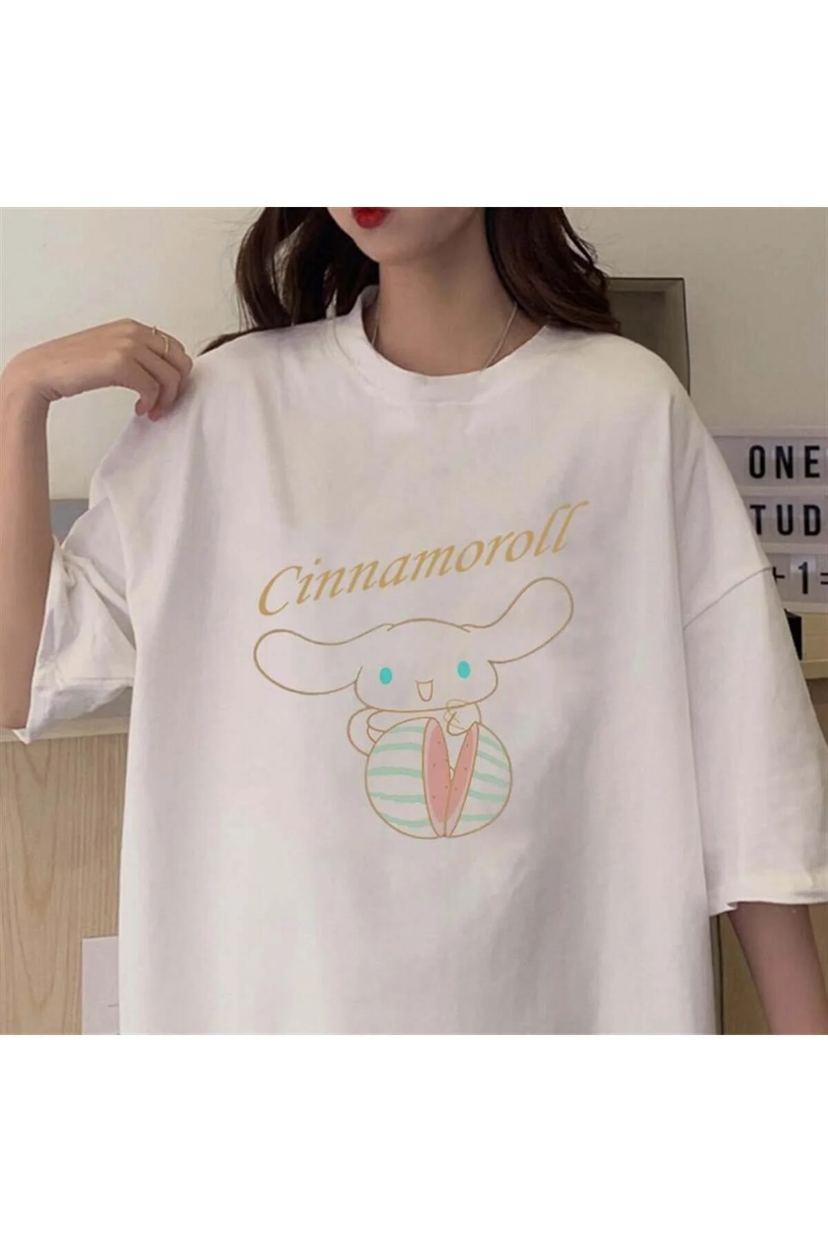 Cinnamoroll & Watermelon Beyaz Unisex Oversize T-shirt