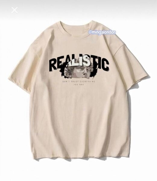 Realıstıc Baskılı Bej T-Shirt