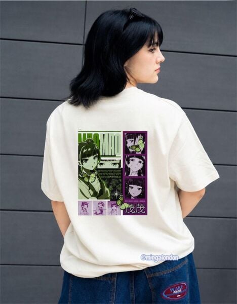 Anime Karakterli Mao Mao Sırt Baskılı Beyaz T-Shirt