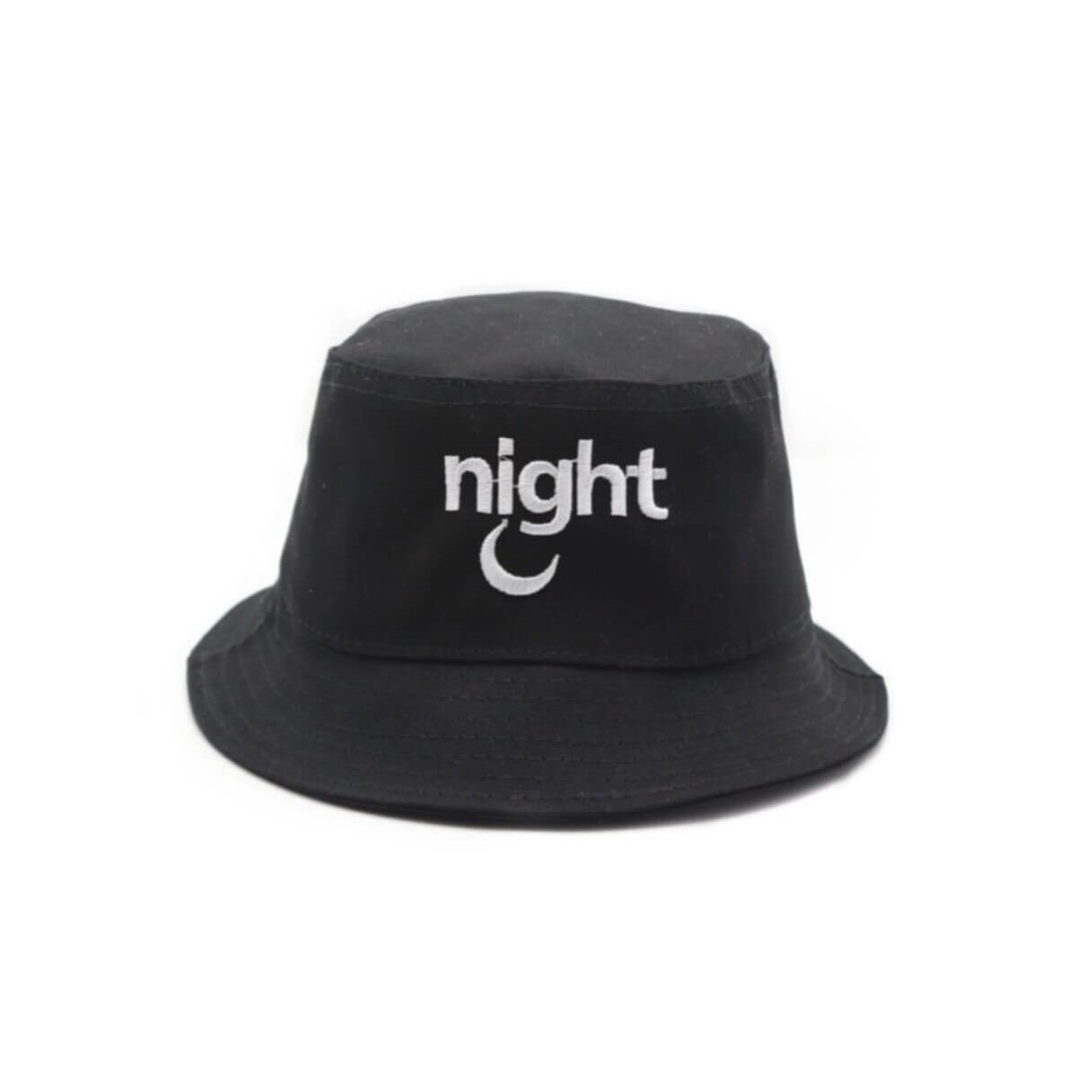 Night İşlemeli Siyah Bucket Şapka
